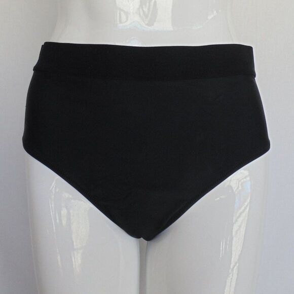 new CUPSHE Bikini Bottom, 0X, Solid Black, Mid-high waist, modest cut - Picture 1 of 9